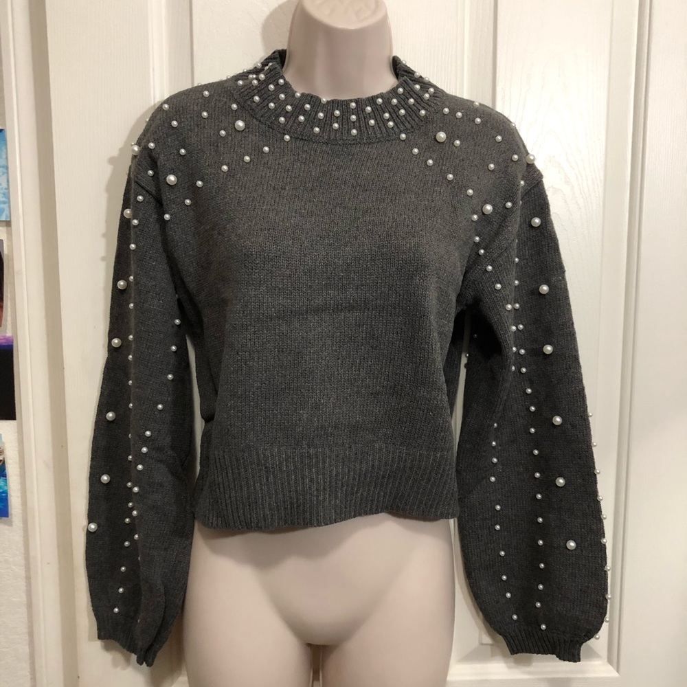 🔹Last 1🔹Sweater w/ Pearl Beads & Lantern Sleeves - Picture 6 of 8